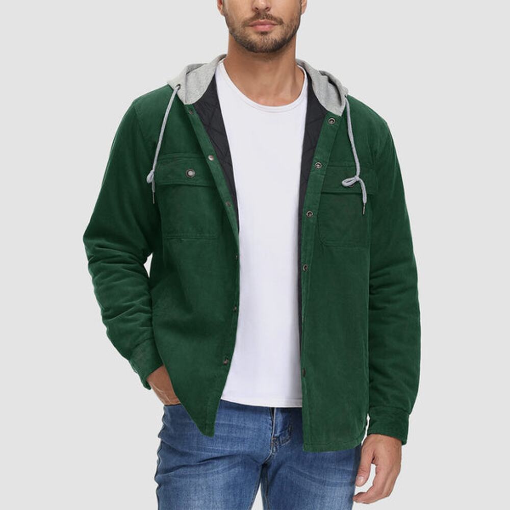 Tacvasen Corduroy‎ Jacket Green Hooded Insulated Shacket Sz 2XL Men's
